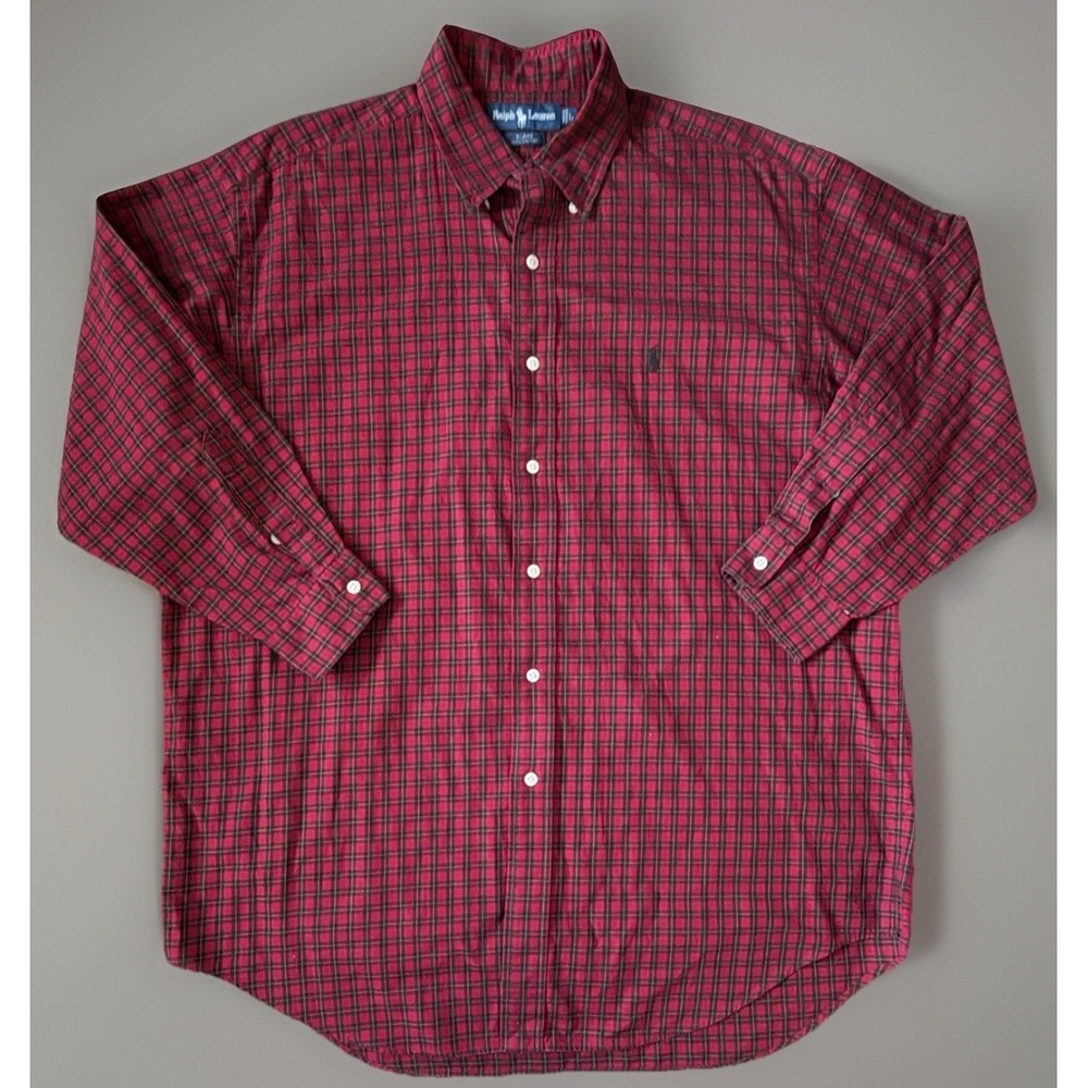 Polo Ralph Lauren Button Down Shirt Red Plaid Embroidered Pony Logo Large JBHS